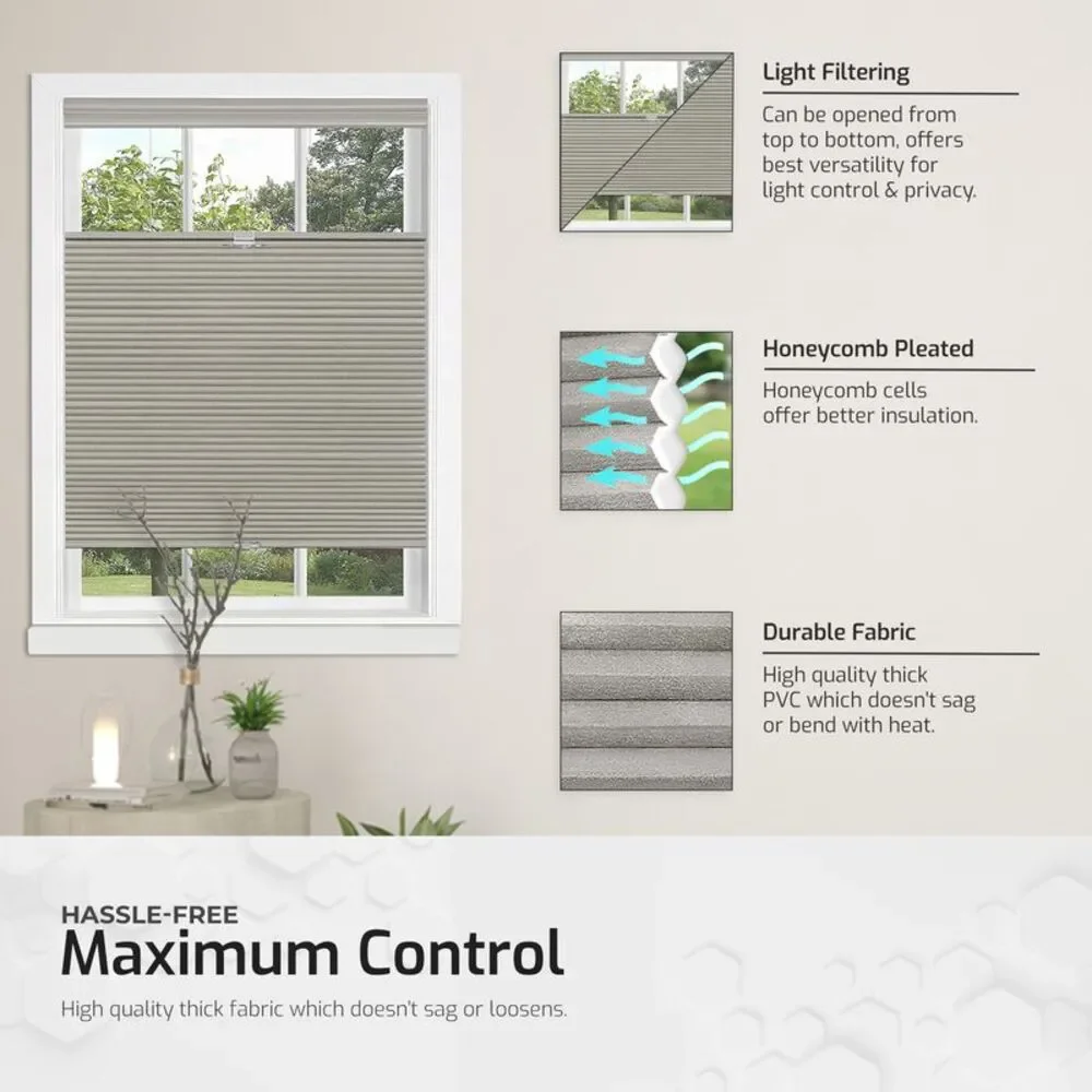 Cordless Window Blinds Cellular Top-Down Bottom-Up Honeycomb Pleated 3/8
